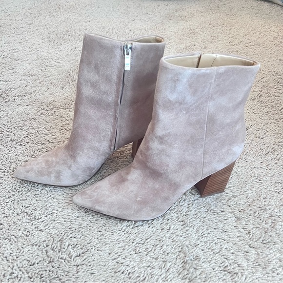 Marc Fisher Suede Stacked Heel Pointy Toe Ankle Booties - Picture 2 of 5